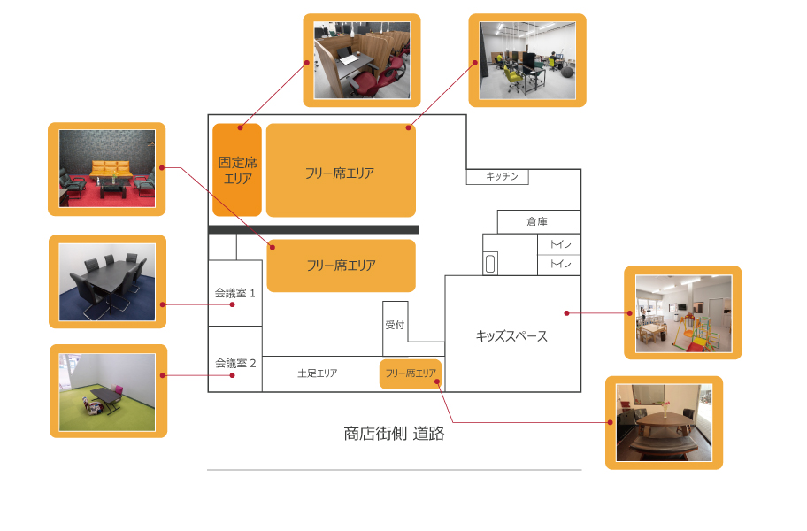 コワーキングスペース福岡市南区の託児付きコワーキングスペース・レイジーナアキラフロアマップ